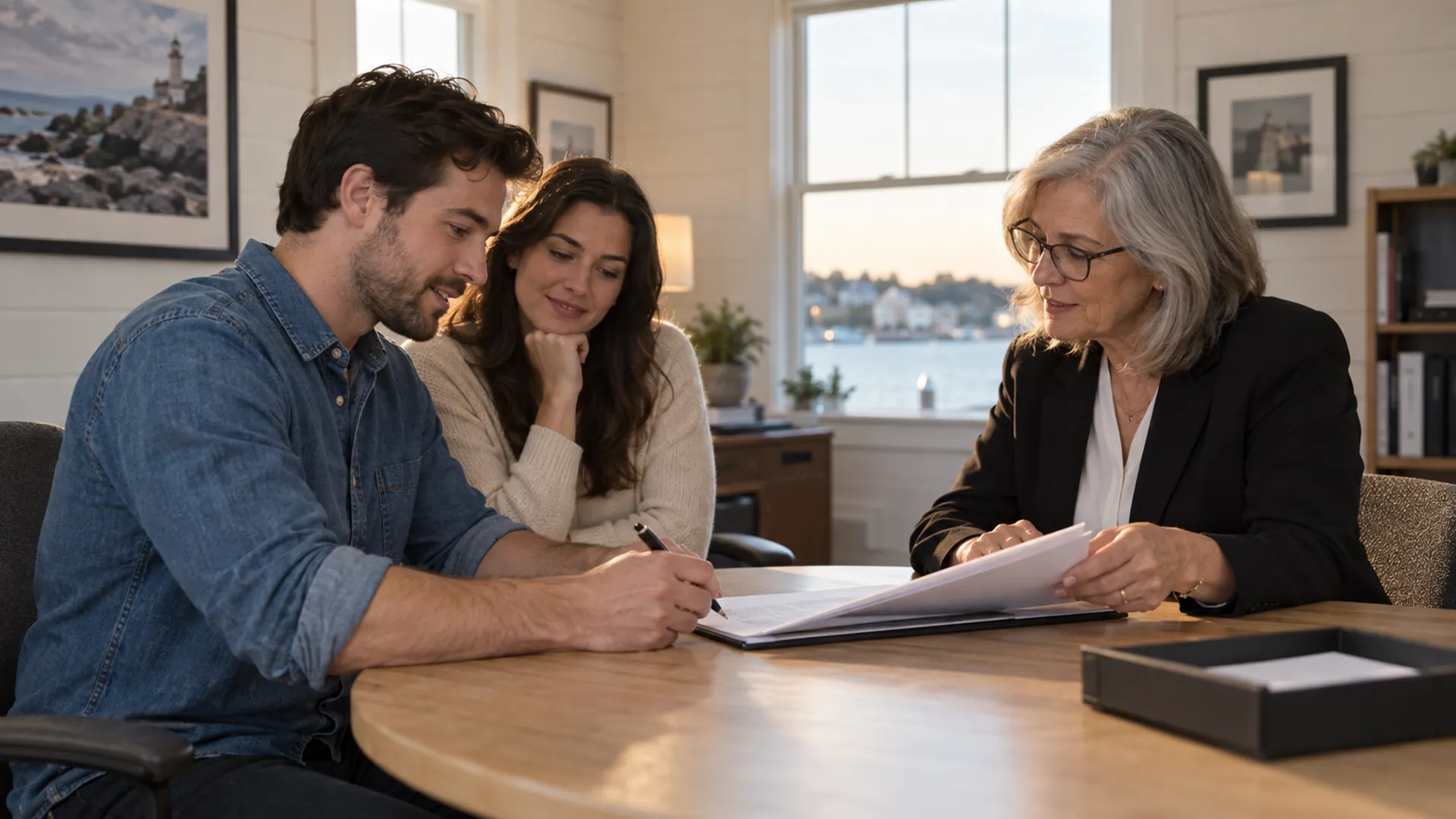 A Rhode Island buyer checking the signing package with a closing professional